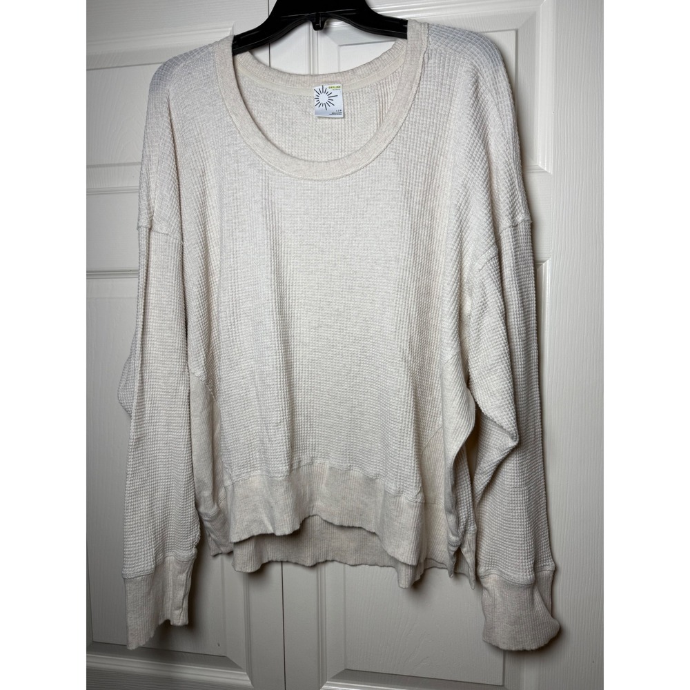Offline‎ by Aerie Waffle Knit Sweatshirt Cream Oatmeal Thumbhole Oversized Large